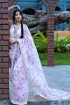 LUXURY ORGANZA SILK DIGITAL PRINT WITH THREAD EMBROIDERY SEQUENCE WORK SAREE WITH UNSTITCHED BLOUSE  WHITE