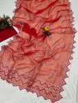 LUXURY ORGANZA SILK MULTY THREAD EMBROIDERY WORK SAREE WITH UNSTITCHED BLOUSE PARTY WEAR WHOLESALE PRICE ETHNIC GARMENT (3)