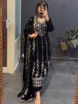 MODERN VISCOSE VELVET EMBROIDERY SEQUENCE WORK TOP BOTTOM WITH DUPATTA BLACK