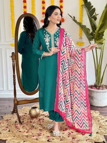 MOST PICKED CHANDERI SILK SEQUENCE CODING EMBROIDERY WORK TOP BOTTOM WITH DUPATTA RAMA