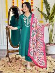 MOST PICKED CHANDERI SILK SEQUENCE CODING EMBROIDERY WORK TOP BOTTOM WITH DUPATTA PARTY WEAR WHOLESALE PRICE ETHNIC GARMENT (6)