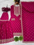 MOST PICKED CHINON EMBROIDERY SEQUENCE WORK TOP SHARARA WITH DUPATTA PARTY WEAR WHOLESALE PRICE ETHNIC GARMENT (4)