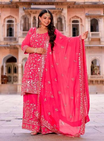 MOST PICKED GEORGETTE EMBROIDERY SEQUENCE WORK TOP PALAZZO WITH DUPATTA PINK