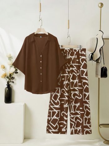 MOST PICKED RAYON DIGITAL PRINTED TOP WITH PALAZZO BROWN