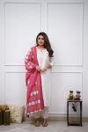 MOST PICKED VISCOSE CHANDERI SEQUENCE CODING EMBROIDERY WORK TOP BOTTOM WITH DUPATTA WHITE