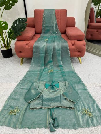 NEW ARRIVAL CANDY SILK HAND WORK SAREE WITH UNSTITCHED BLOUSE SKY