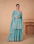 NEW ARRIVAL CHINON EMBRIDERY SEQUENCE WORK TOP PALAZZO WITH DUPATTA WEDDING WEAR WHOLESALE PRICE ETHNIC GARMENT (4)