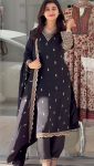 NEW ARRIVAL CHINON SILK EMBROIDERY SEQUENCE WORK TOP BOTTOM WITH DUPATTA BLACK