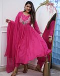 NEW ARRIVAL CHINON SILK EMBROIDERY WORK TOP BOTTOM WITH DUPATTA PINK
