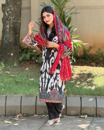 NEW ARRIVAL COTTON DIGITAL PRINT AND EMBROIDERY WITH REAL MIRROR HANDWORK TOP BOTTOM WITH DUPATTA BLACK