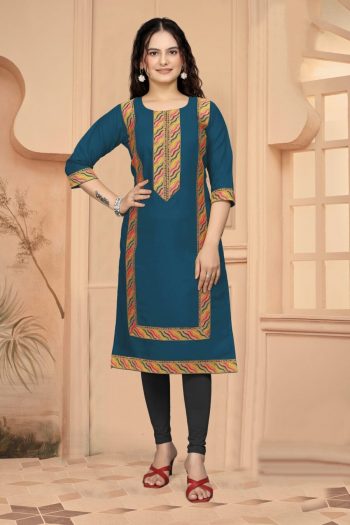 NEW ARRIVAL COTTON LINING LACE WORK KURTI RAMA