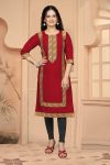 NEW ARRIVAL COTTON LINING LACE WORK KURTI RED