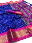 NEW ARRIVAL COTTON SILK JECQUARD WEAVING WORK SAREE WITH UNSTITCHED BLOUSE BLUE