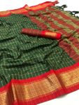 NEW ARRIVAL COTTON SILK JECQUARD WEAVING WORK SAREE WITH UNSTITCHED BLOUSE SEA GREEN