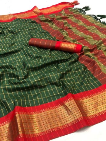NEW ARRIVAL COTTON SILK JECQUARD WEAVING WORK SAREE WITH UNSTITCHED BLOUSE SEA GREEN