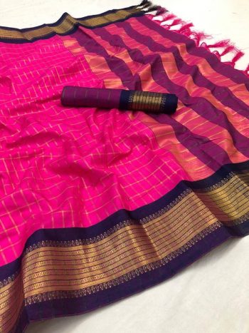NEW ARRIVAL COTTON SILK JECQUARD WEAVING WORK SAREE WITH UNSTITCHED BLOUSE RANI