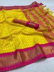NEW ARRIVAL COTTON SILK JECQUARD WEAVING WORK SAREE WITH UNSTITCHED BLOUSE LEMON