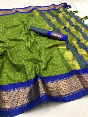 NEW ARRIVAL COTTON SILK JECQUARD WEAVING WORK SAREE WITH UNSTITCHED BLOUSE PISTA