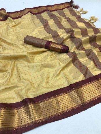 NEW ARRIVAL COTTON SILK JECQUARD WEAVING WORK SAREE WITH UNSTITCHED BLOUSE CREAM
