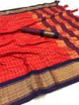 NEW ARRIVAL COTTON SILK JECQUARD WEAVING WORK SAREE WITH UNSTITCHED BLOUSE RED