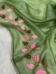 NEW ARRIVAL CRUSH GEORGETTE THREAD EMBROIDER WORK SAREE WITH UNSTITCH BLOUSE FESTIVE WEAR WHOLESALE PRICE ETHNIC GARMENT (1)
