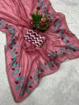 NEW ARRIVAL CRUSH GEORGETTE THREAD EMBROIDER WORK SAREE WITH UNSTITCH BLOUSE PINK