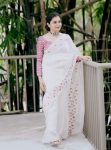 NEW ARRIVAL CRUSH GEORGETTE THREAD EMBROIDER WORK SAREE WITH UNSTITCH BLOUSE WHITE