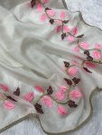 NEW ARRIVAL CRUSH GEORGETTE THREAD EMBROIDER WORK SAREE WITH UNSTITCH BLOUSE FESTIVE WEAR WHOLESALE PRICE ETHNIC GARMENT (4)