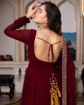 NEW ARRIVAL FAUX GEORGETTE EMBROIDERY SEQUENCE LACE WORK GOWN BOTTOM WITH DUPATTA FESTIVE WEAR WHOLESALE PRICE ETHNIC GARMENT (11)