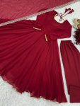 NEW ARRIVAL FAUX GEORGETTE EMBROIDERY SEQUENCE LACE WORK GOWN BOTTOM WITH DUPATTA FESTIVE WEAR WHOLESALE PRICE ETHNIC GARMENT (11)