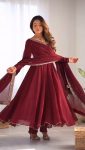 NEW ARRIVAL FAUX GEORGETTE EMBROIDERY SEQUENCE LACE WORK GOWN BOTTOM WITH DUPATTA FESTIVE WEAR WHOLESALE PRICE ETHNIC GARMENT (11)