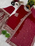 NEW ARRIVAL FAUX GEORGETTE EMBROIDERY SEQUENCE WORK TOP SHARARA WITH DUPATTA FESTIVE WEAR WHOLESALE PRICE ETHNIC GARMENT (6)