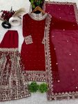 NEW ARRIVAL FAUX GEORGETTE EMBROIDERY SEQUENCE WORK TOP SHARARA WITH DUPATTA FESTIVE WEAR WHOLESALE PRICE ETHNIC GARMENT (6)