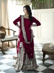 NEW ARRIVAL FAUX GEORGETTE EMBROIDERY SEQUENCE WORK TOP SHARARA WITH DUPATTA FESTIVE WEAR WHOLESALE PRICE ETHNIC GARMENT (6)
