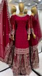 NEW ARRIVAL FAUX GEORGETTE EMBROIDERY SEQUENCE WORK TOP SHARARA WITH DUPATTA FESTIVE WEAR WHOLESALE PRICE ETHNIC GARMENT (6)