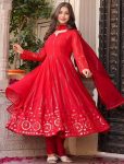 NEW ARRIVAL FAUX GEORGETTE EMBROIDERY WORK GOWN BOTTOM WITH DUPATTA RED