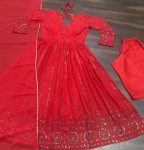 NEW ARRIVAL FAUX GEORGETTE EMBROIDERY WORK GOWN BOTTOM WITH DUPATTA FESTIVE WEAR WHOLESALE PRICE ETHNIC GARMENT (4)