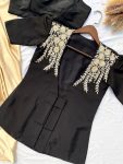 NEW ARRIVAL FRENCH CRAPE SEQUENCE EMBROIDERY WORK BLOUSE AND BLAZER WITH SATIN SILK PLEATED DHOTI PARTY WEAR WHOLESALE PRICE ETHNIC GARMENT (3)