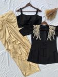 NEW ARRIVAL FRENCH CRAPE SEQUENCE EMBROIDERY WORK BLOUSE AND BLAZER WITH SATIN SILK PLEATED DHOTI PARTY WEAR WHOLESALE PRICE ETHNIC GARMENT (3)