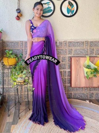 NEW ARRIVAL GEORGETTE ARC BORDER WITH SEQUENCE WORK SAREE WITH UNSTITCHED BLOUSE PURPLE