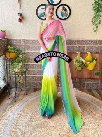 NEW ARRIVAL GEORGETTE ARC BORDER WITH SEQUENCE WORK SAREE WITH UNSTITCHED BLOUSE GREEN