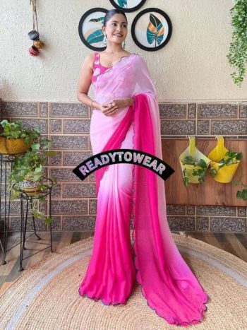 NEW ARRIVAL GEORGETTE ARC BORDER WITH SEQUENCE WORK SAREE WITH UNSTITCHED BLOUSE PINK