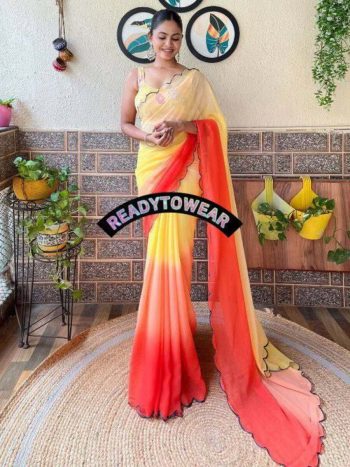 NEW ARRIVAL GEORGETTE ARC BORDER WITH SEQUENCE WORK SAREE WITH UNSTITCHED BLOUSE ORANGE