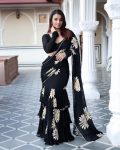 NEW ARRIVAL GEORGETTE DIGITAL PRINTED LEHENGA SAREE ATTATCHED DUPATTA WITH STITCHED BLOUSE BLACK