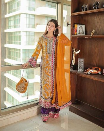 NEW ARRIVAL GEORGETTE EMBROIDERY WORK TOP PALAZZO WITH DUPATTA YELLOW