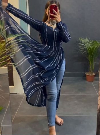 NEW ARRIVAL GEORGETTE LINING DIGITAL PRINTED KURTI  NAVY BLUE
