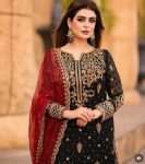 NEW ARRIVAL GEORGETTE SEQUENCE EMBROIDERY WORK TOP BOTTOM WITH DUPATTA PARTY WEAR WHOLESALE PRICE ETHNIC GARMENT (6)
