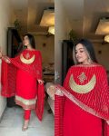 NEW ARRIVAL GEORGETTE THREAD SEQUENCE MIRROR WORK TOP BOTTOM WITH DUPATTA RED