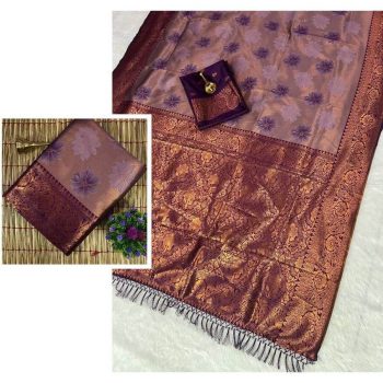 NEW ARRIVAL KANJIVARAM SILK COPPER AND GOLD  ZARI WEAVING WORK SAREE WITH UNSTITCHED BLOUSE  BROWN