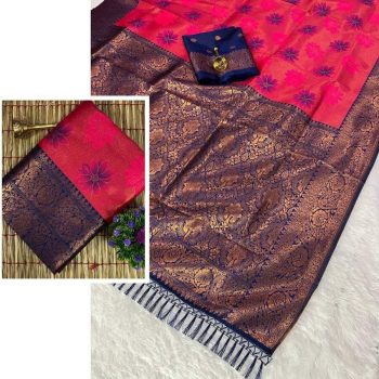 NEW ARRIVAL KANJIVARAM SILK COPPER AND GOLD  ZARI WEAVING WORK SAREE WITH UNSTITCHED BLOUSE   RED